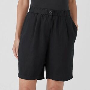 NWT Eileen Fisher Organic Linen Shorts Black Sz XL Elastic Waist
